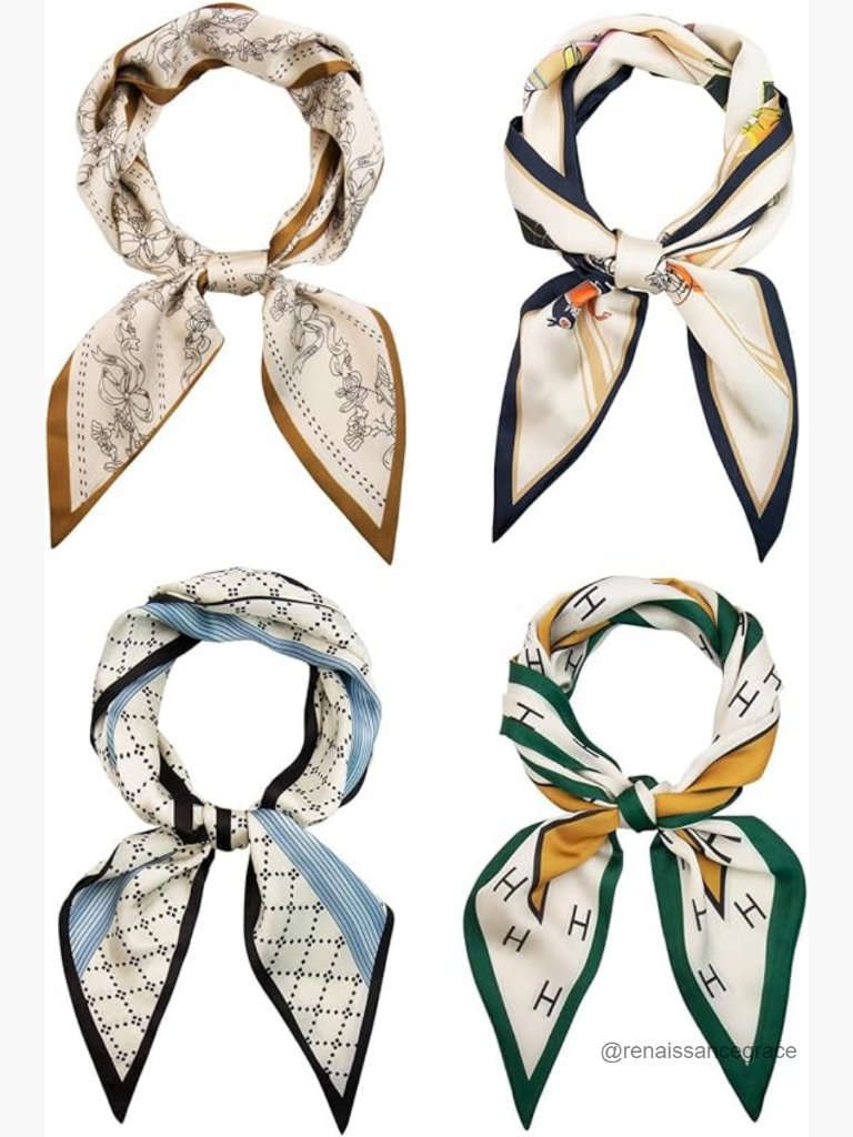 Silky Satin Scarf 4-Pack For Women, 5.9x59 Inches, Versatile Head Neck Bag